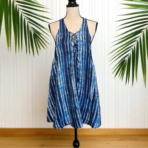 Show Me Your Mumu Blue Tie-Dye Lace Up Mini Dress - Size Medium